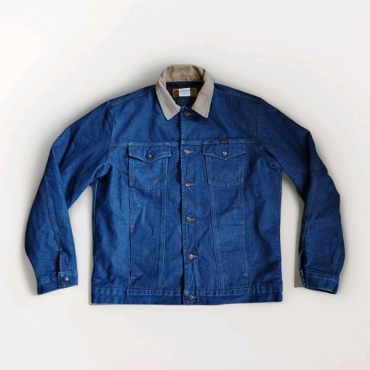 VTG Wrangler Blanket Lined Denim Trucker Jacket Corduroy Collar Men's 42L