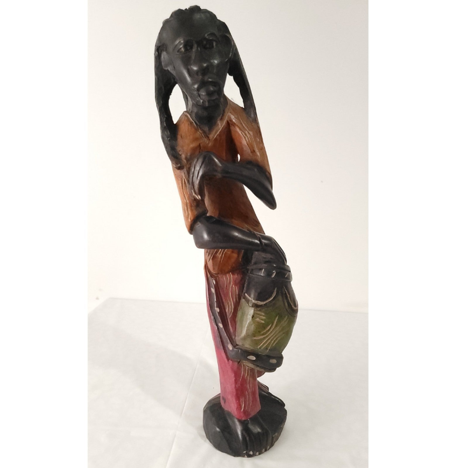 Vintage Punta Cana Tall Wooden Drumming Sculpture Rastafari