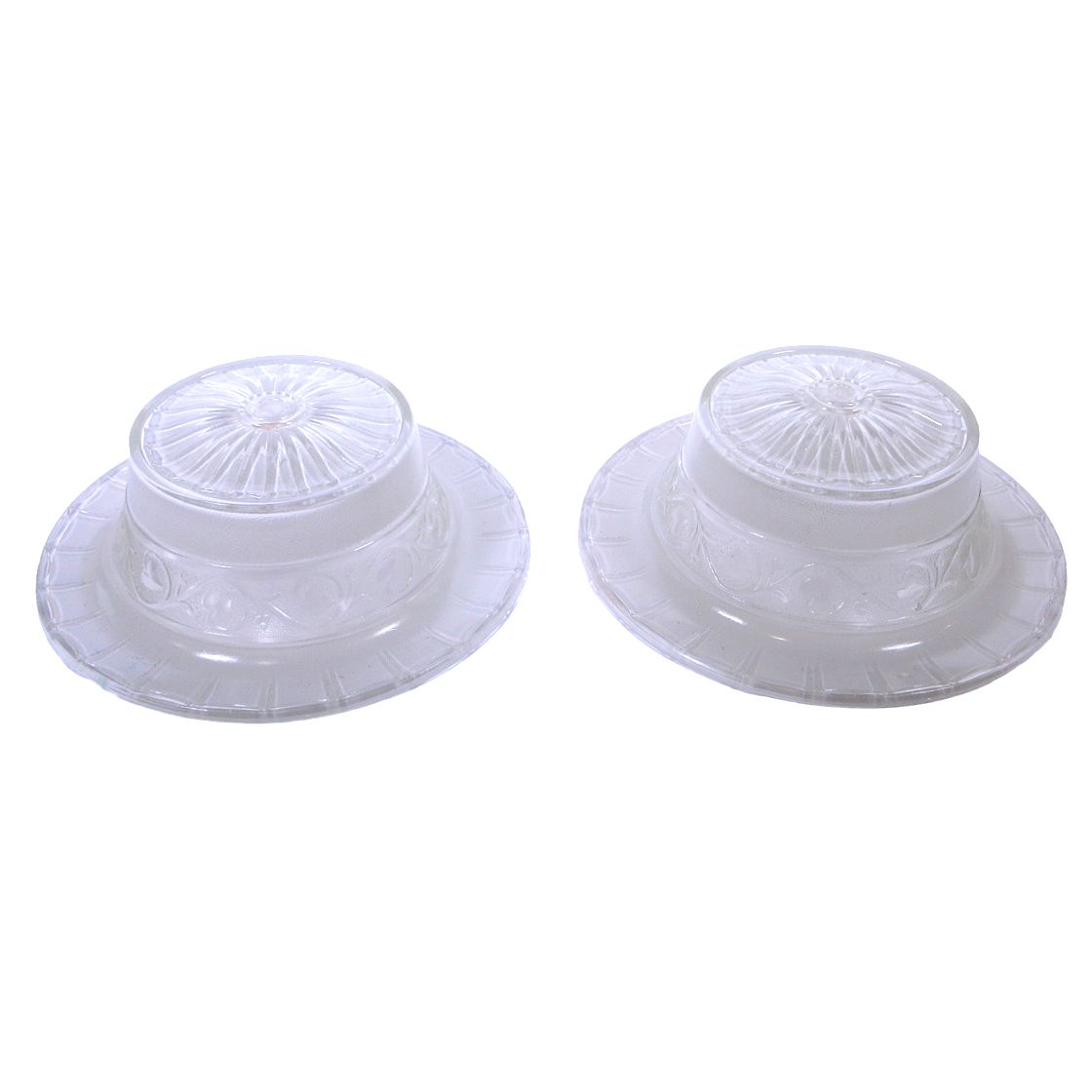 Lot of 2 Vintage Hat Shaped Ceiling Light Fixture Shades White and Clear Glass