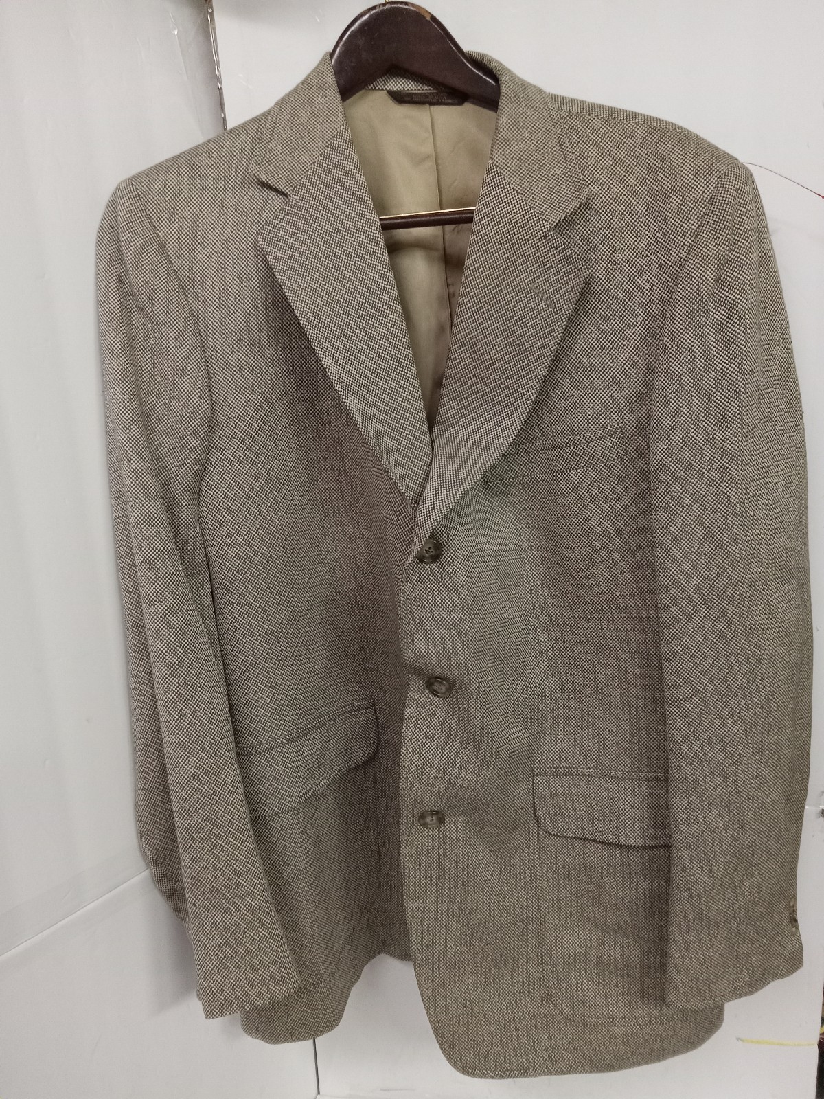 Huntington Sports Blazer Jacket Wool Beige Checkered Tweed Sz 41L