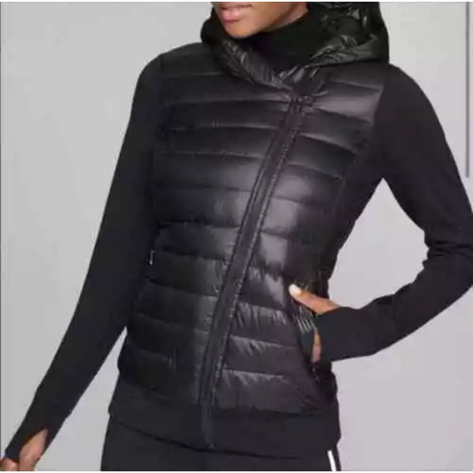 ATHLETA Black Jacket Quilted Down Puffer Hoodie XS