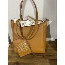 NWT RAE DUNN Everyday Shopper Tote Purse Bag SMALL STUFF Pouch TAN LOVE STRAP