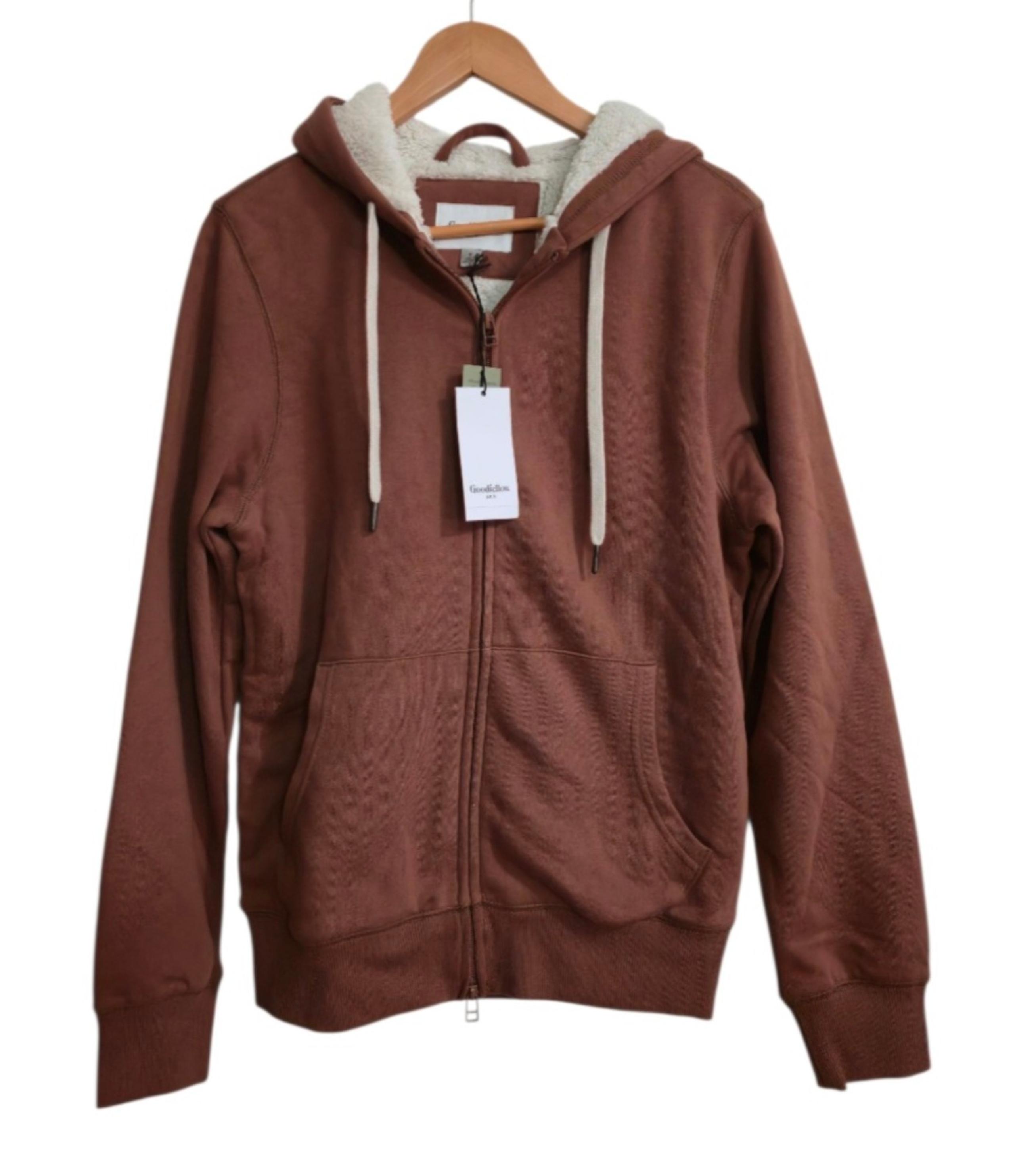 Men's High-Pile Fleece Lined Hooded Zip-Up Sweatshirt - Brown S - Goodfellow & Co