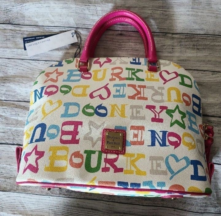 Designer dooney & Bourke leather rainbow Monogram logo purse bag pockets tote