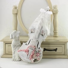 1.113 Wedding Table Centrepiece, Wooden Violin, Shabby Chic Decor