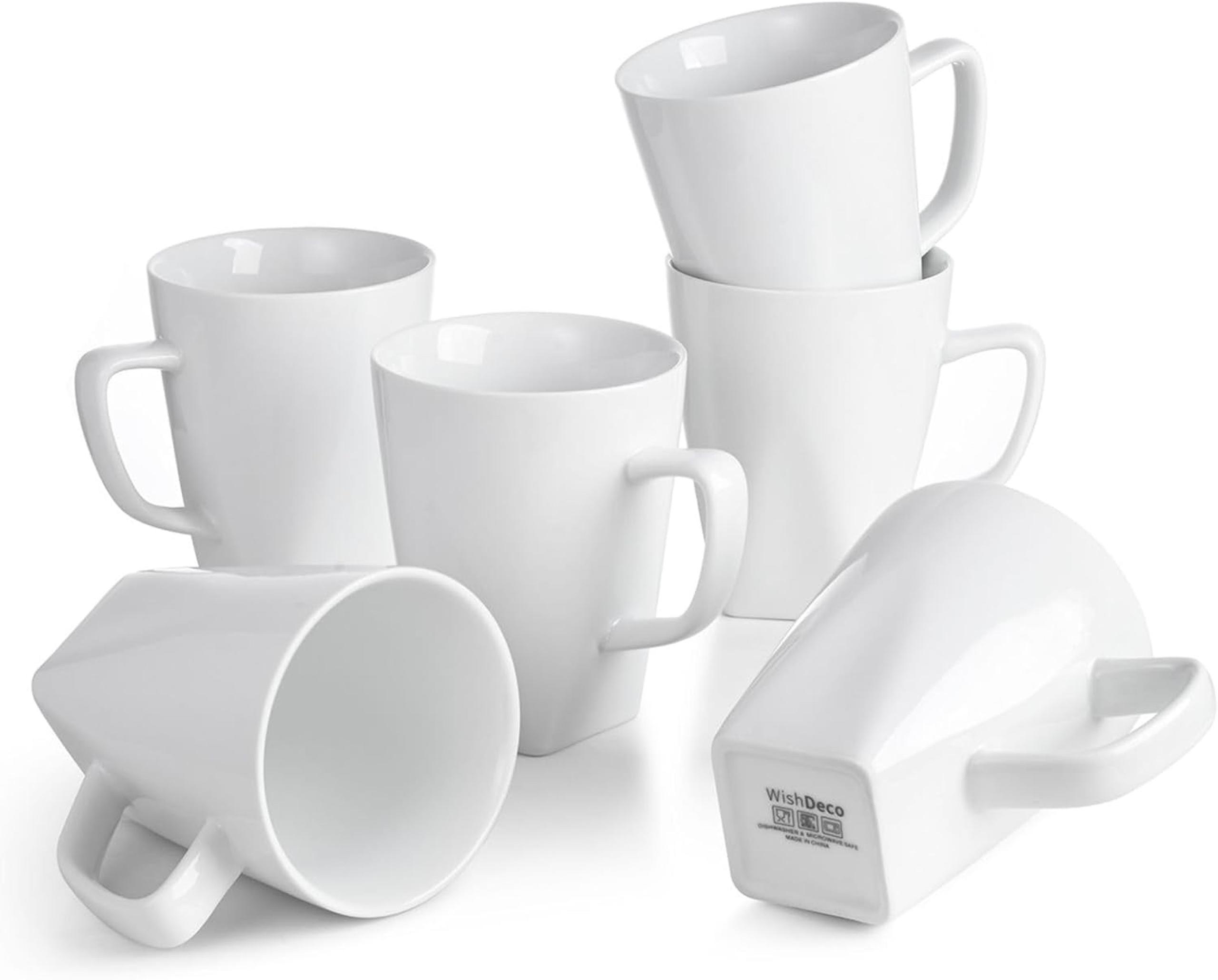 Porcelain Coffee Mugs Set of 6, Large Coffee Cups 14 oz, White Tea Cups, Ceramic