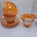 Set of 3 fire king peach lustre tea cups and saucers