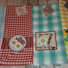 Lot of 4 Farm Embellished Kitchen Dish Towel New 18 x 28 Cotton Eggs Bacon