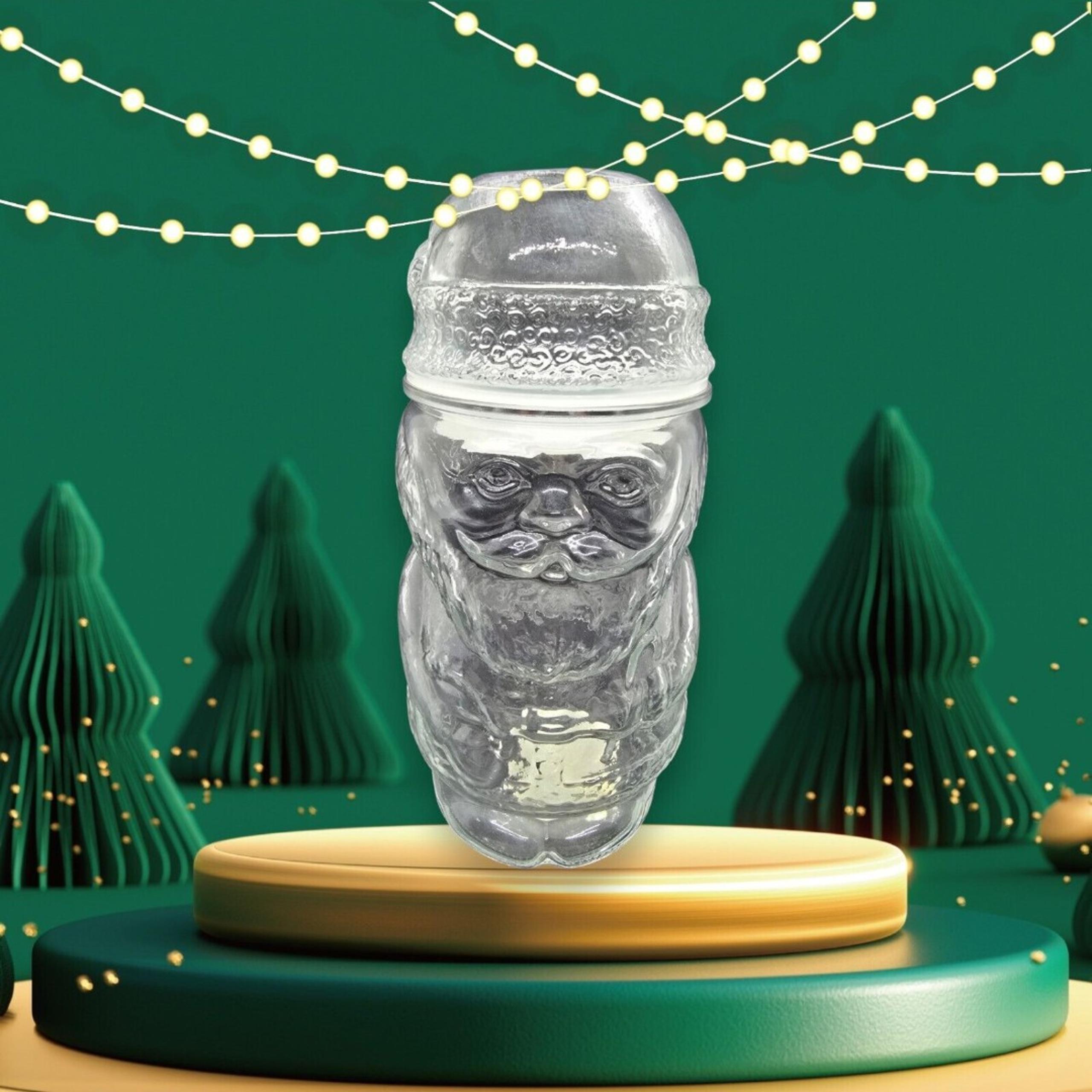 Vtg Libbey Christmas Clear Glass Santa Claus Jar w/Lid and Tag NOS New St. Nick