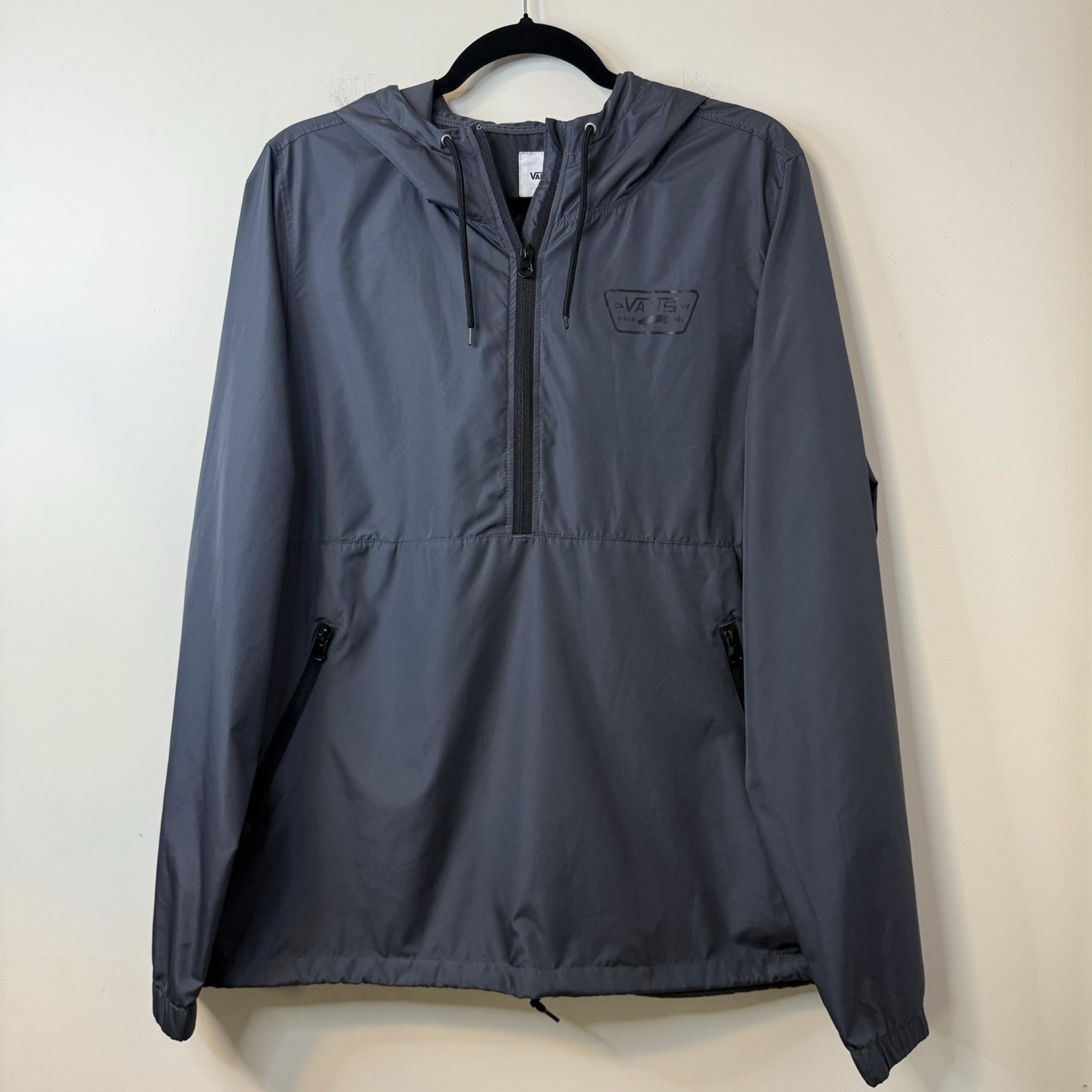 Vans Mens Midnight Black Windbreaker/Logo Long Sleeve Pocket Pull Over Jacket XL