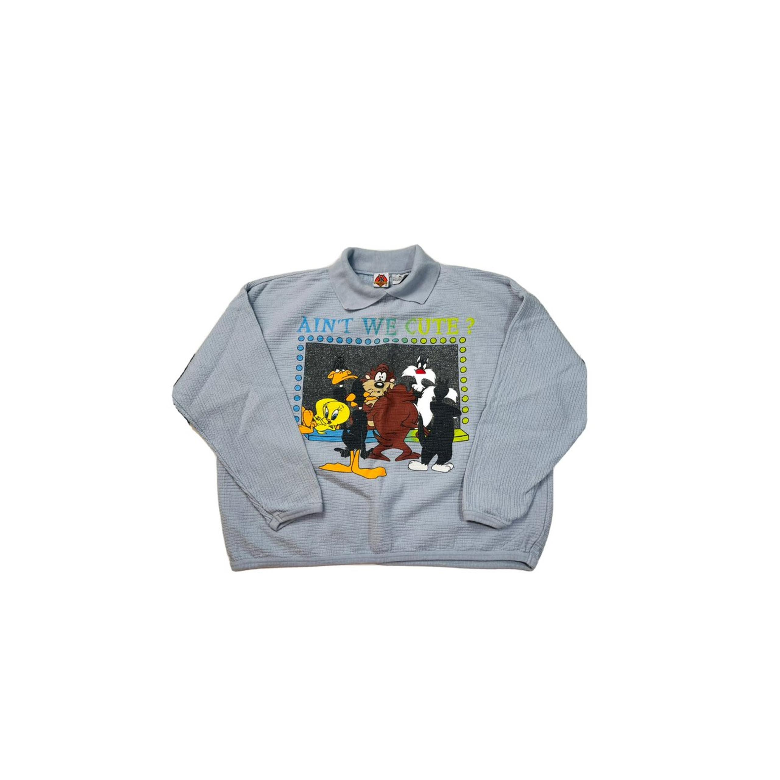 Vintage 90s Loony Tunes Taz Tweety Bird Aint We Cute Collared Sweatshirt XL