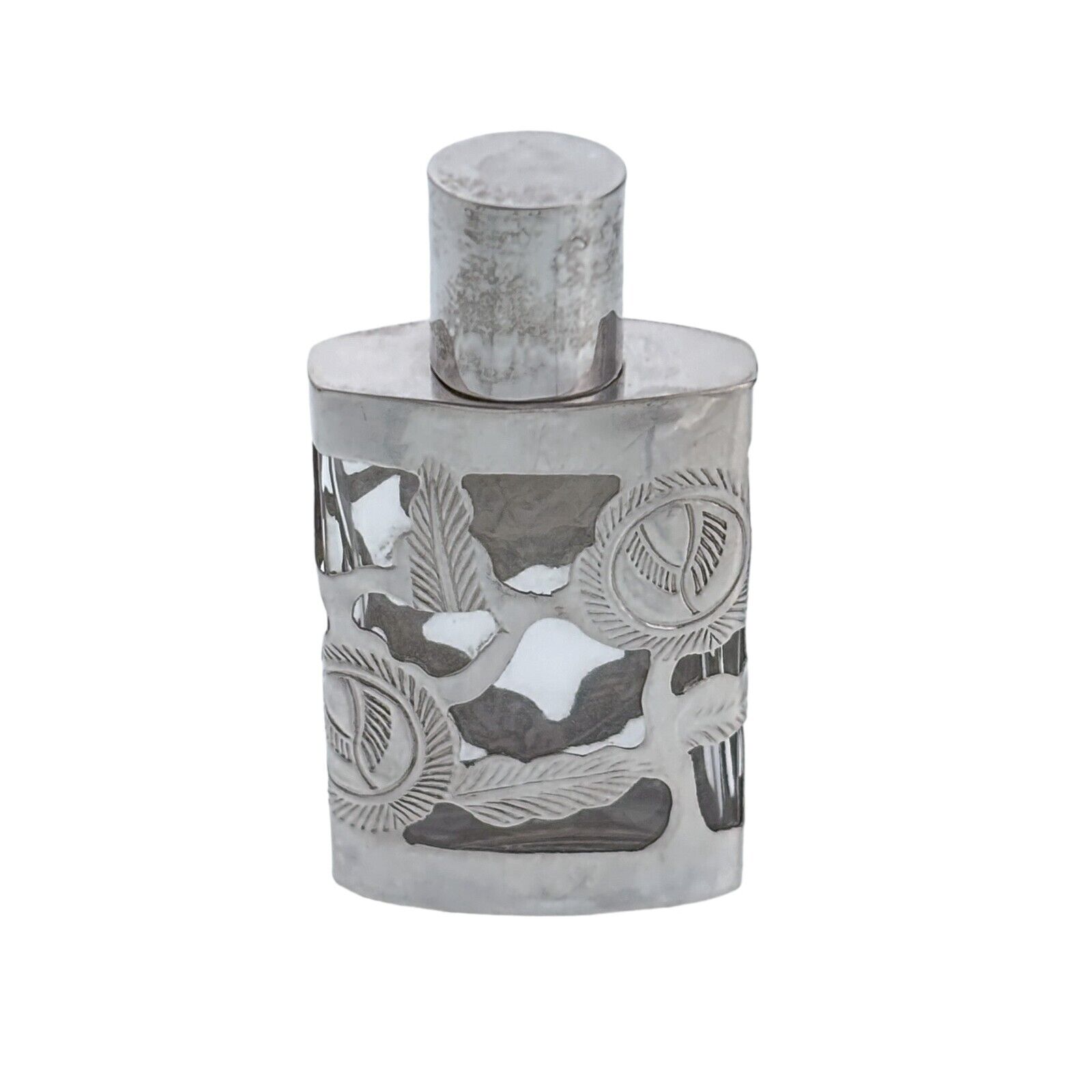 Southwest MZOI Mexico Taxco Sterling Silver 925 Art Deco Overlay Perfume Bottle