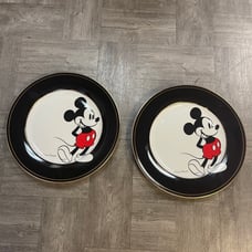Disney Mickey Mouse Classic Signature Gold Rimmed Dinner Plate Set of 2 NEW