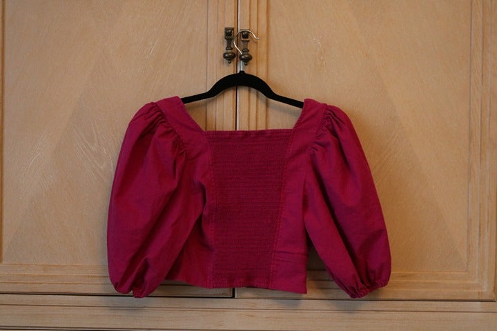 Express Structured Bubble Sleeve Magenta Crop Top