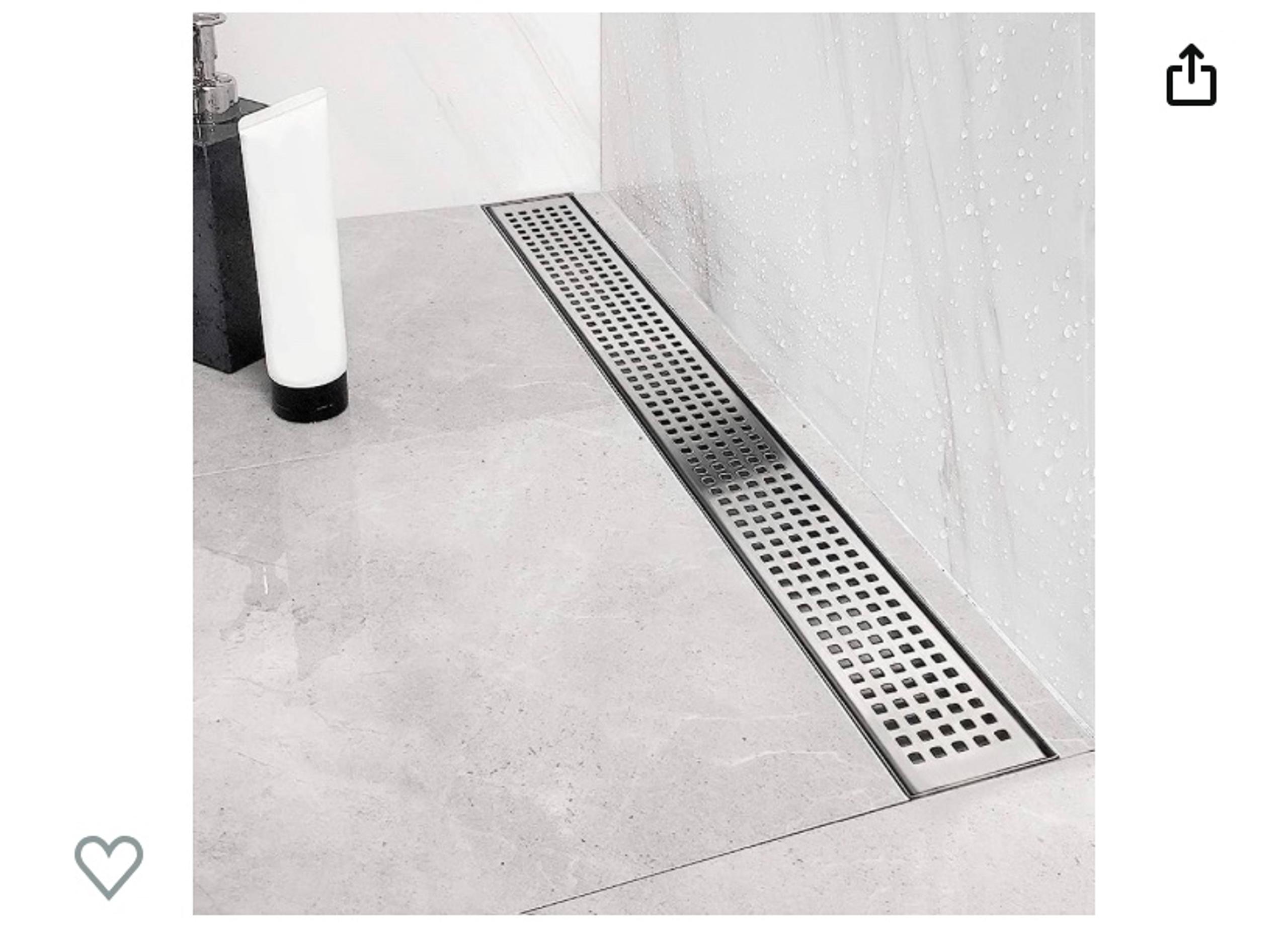 NeoDrain 60” Linear Shower Drain with Quadrato Pattern Grate