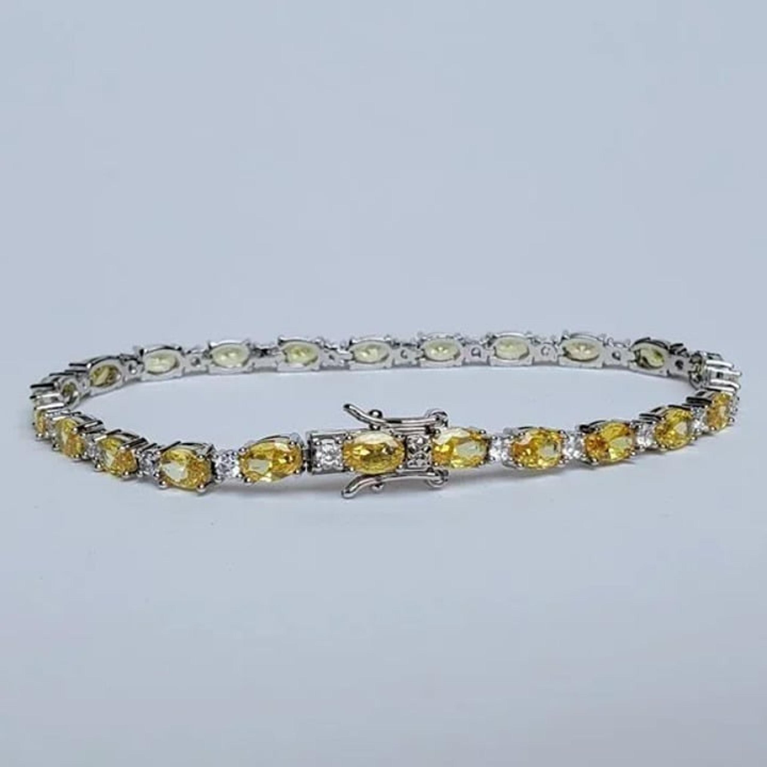 Solid Silver 8" Womens 1ct Diamond 2ct Yellow Sapphire Gemstone Tennis Bracelet
