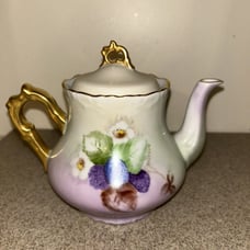 1967 Hand painted Berries Teapot With Gold Trim Gebhart Germany Teapot With Lid