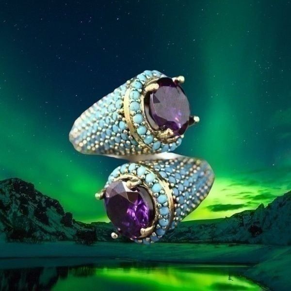 Twisted Golden Boho Ring Purple Blue