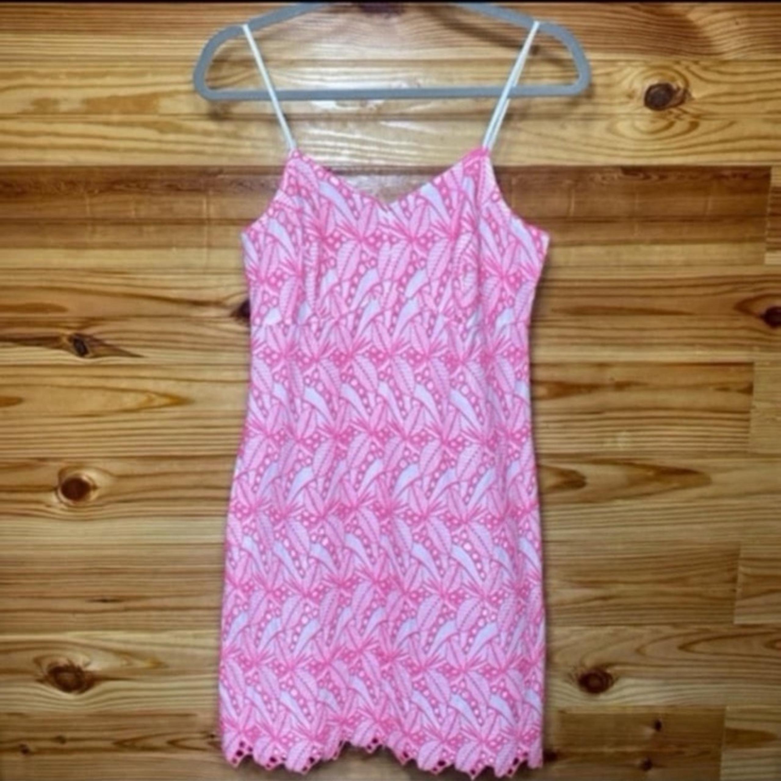 Crown and Ivy Womens Pink Slip Dress 6 Eyelet Lace Barbiecore Hot Pink White