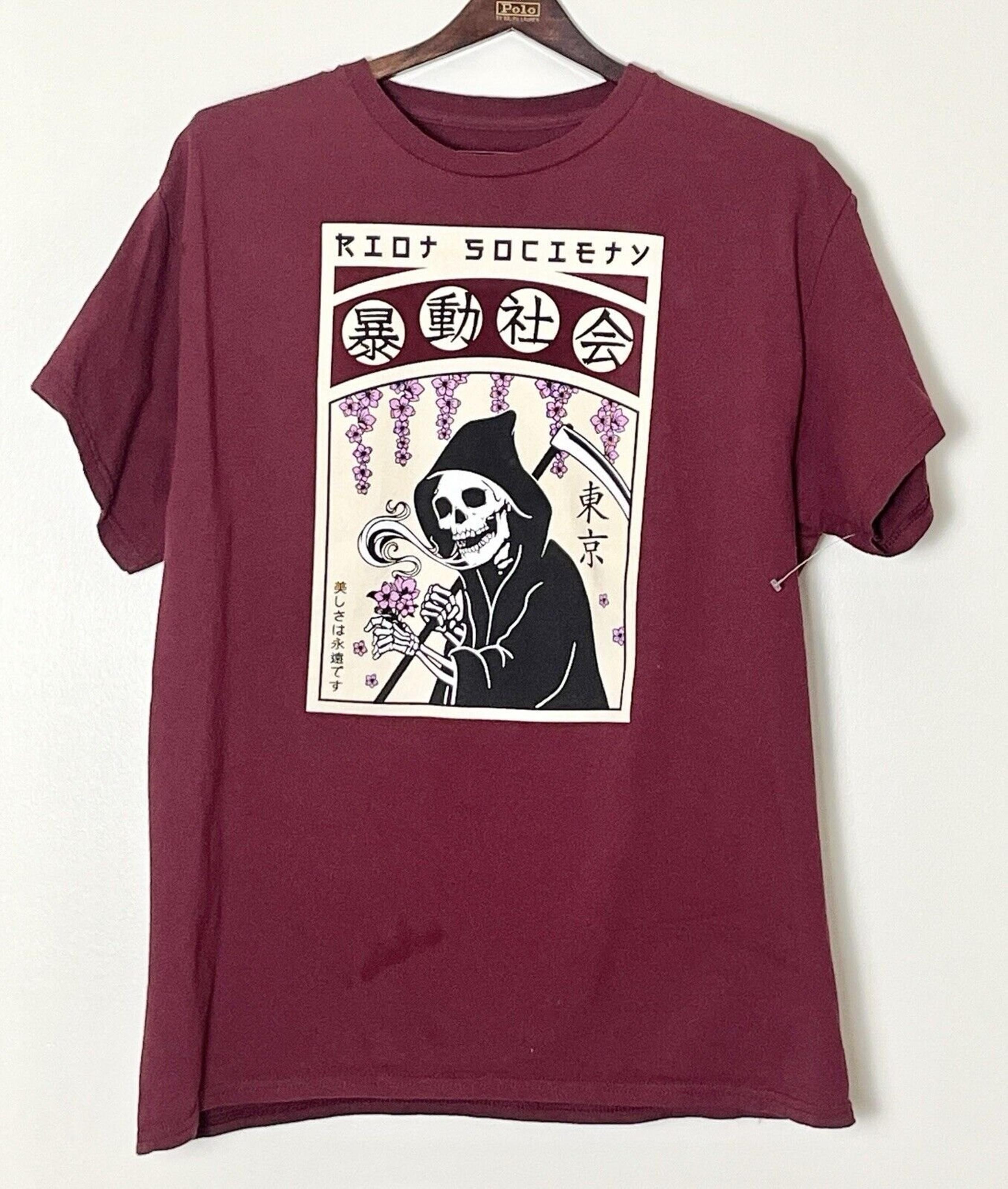 Riot Society T-Shirt Men’s Large Maroon Reaper Garden Japanese Anime Graphic