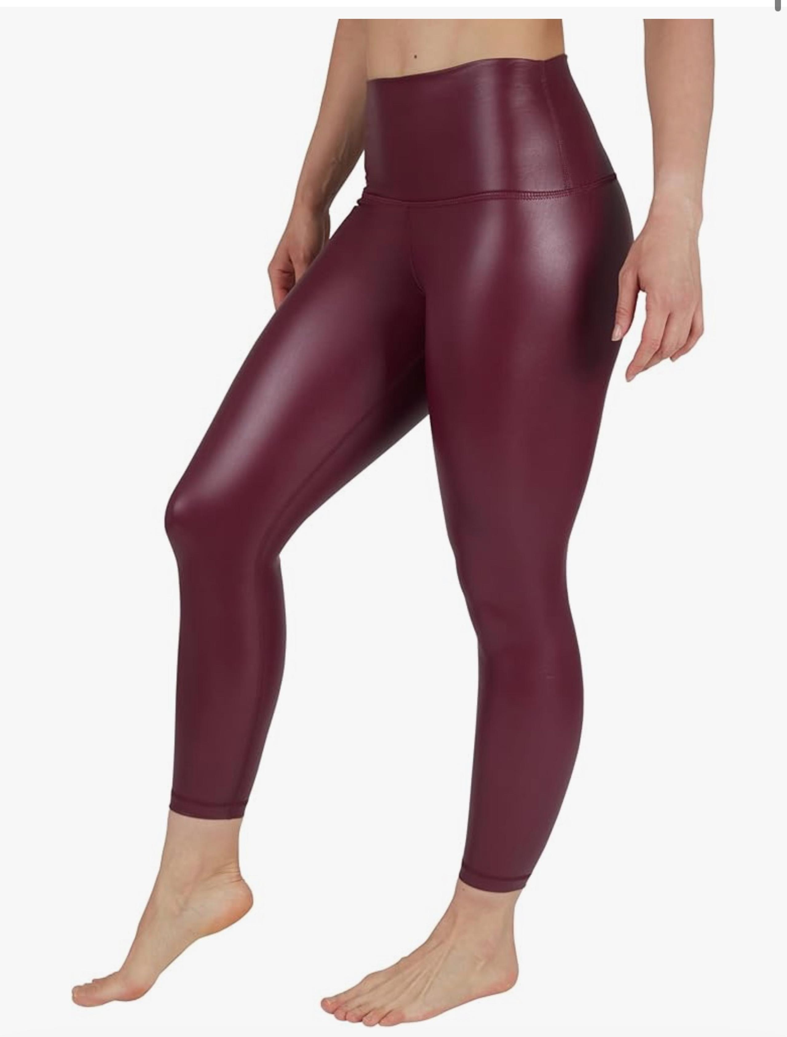 90 Degree By Reflex Super High Waist Shine Faux Leather Fleece Lined Elastic