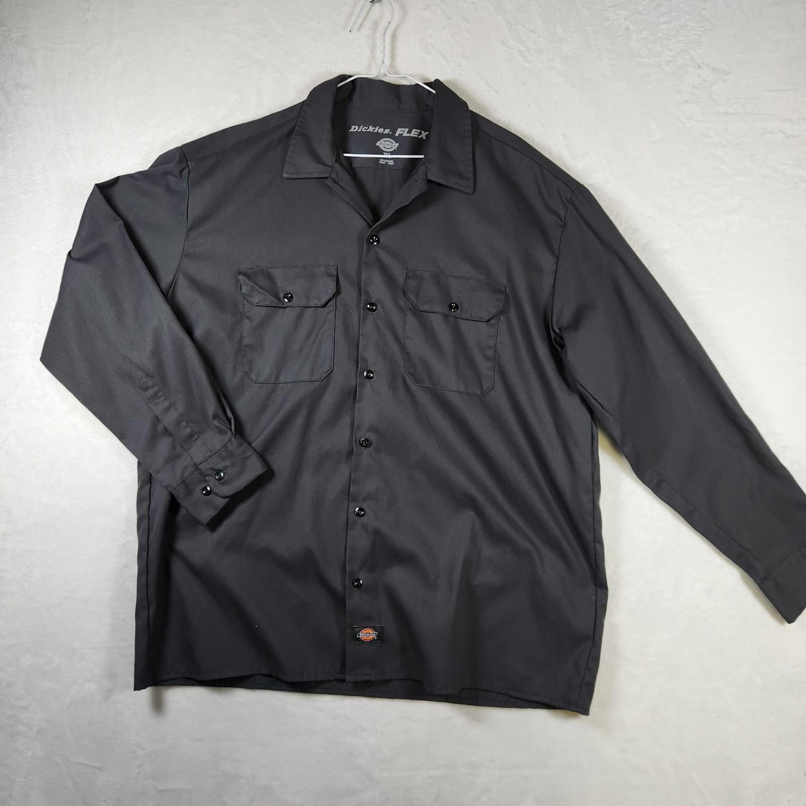 Dickies FLEX Work Shirt XL Black Button Down Utility Uniform Double Pocket