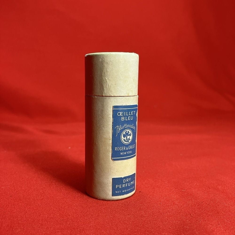 Vintage Oeillet Bleu Blue Carralion 1/2 Oz Dry Perfume Cardboard Roger & Gallet
