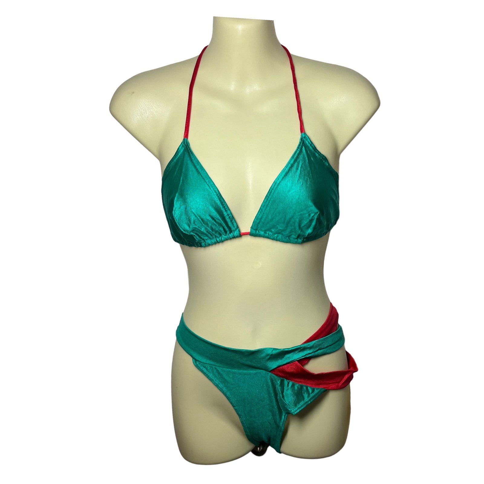 JS Paris Jean Louis Scherrer Size 42 VINTAGE Brand new Custom Bikini Green & Red
