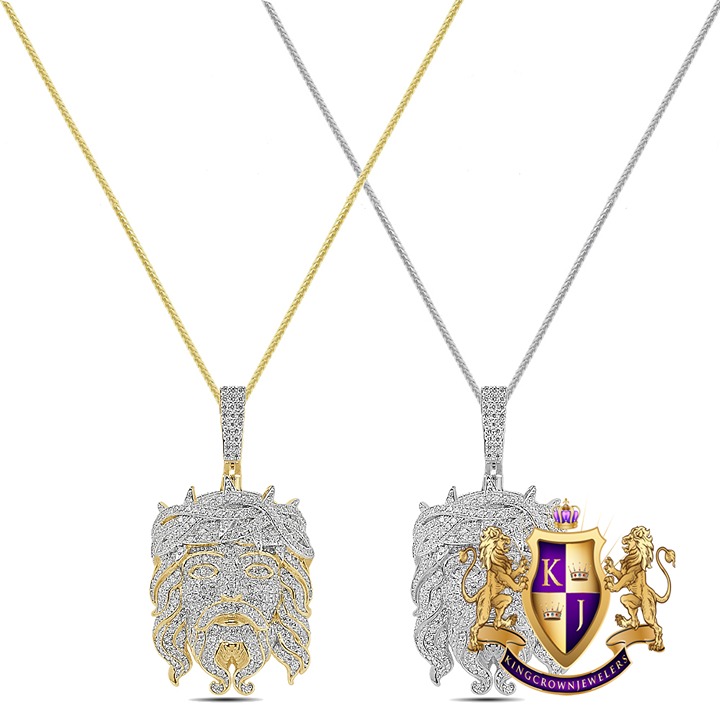Real 1.65 Cwt. G.R.A Certified Moissanite Jesus Face Piece Charm Pendant + Chain