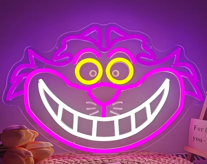 Fun Bright Purple Cheshire Smiling Kitty Cat Light Alice in Wonderland Decor