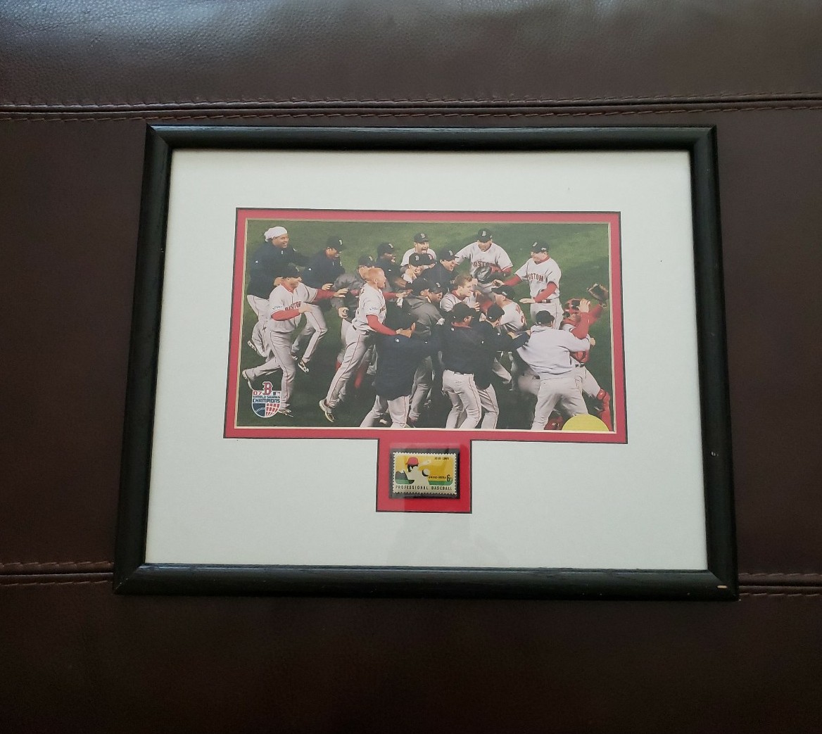Framed 2007 World Series Champions Boston Red Sox and Stamp