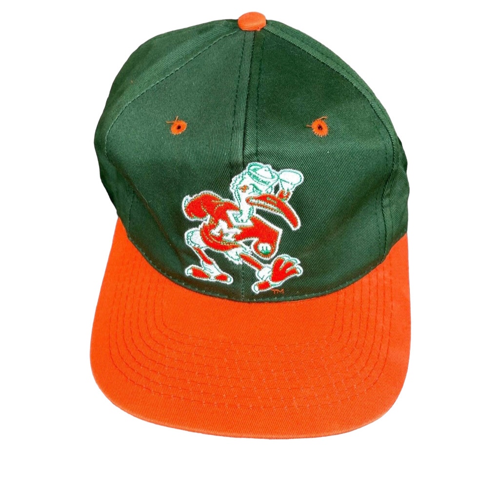 Vintage Miami Hurricanes Snapback Hat 1990s Pelican Mascot Green Orange Ball Cap