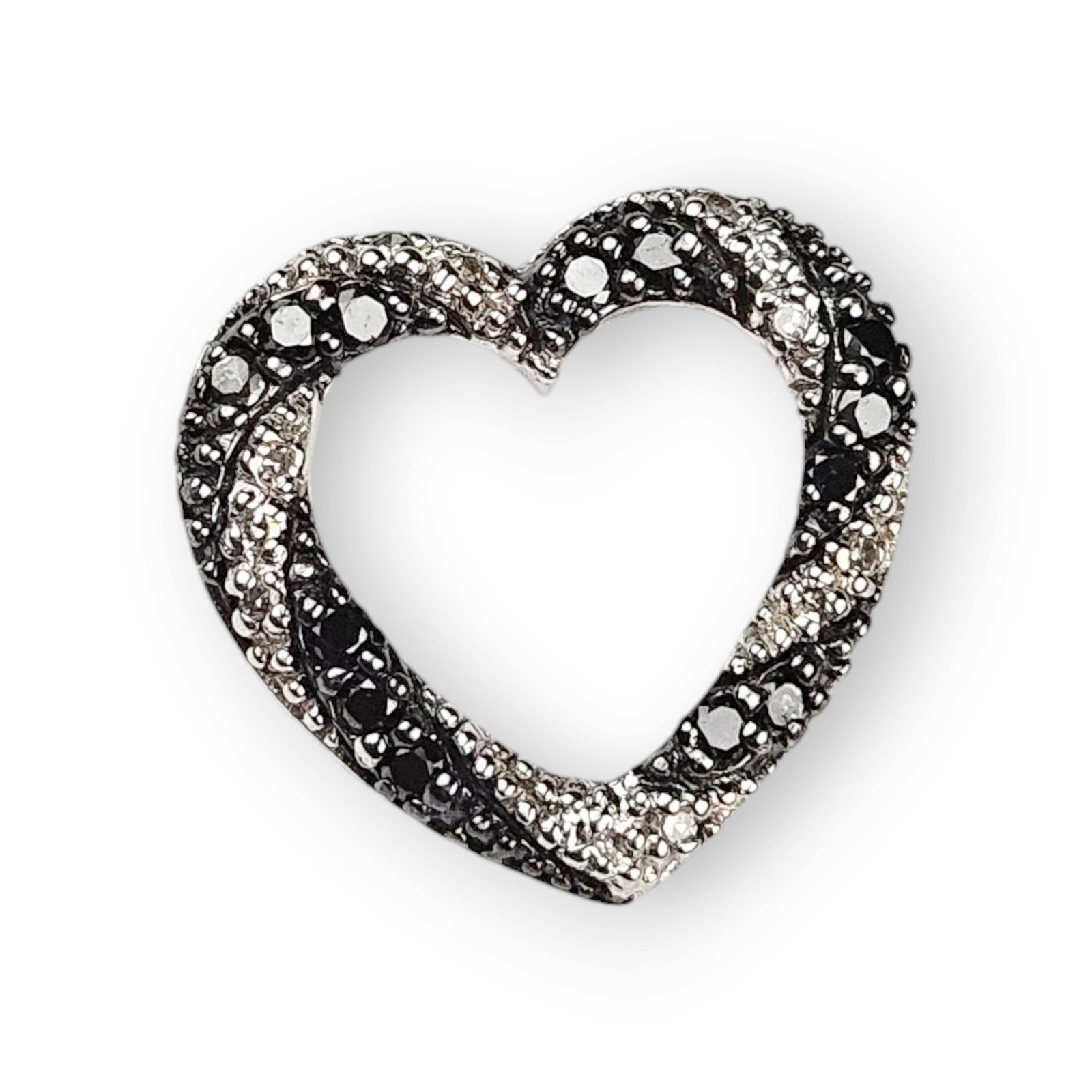 Diamond Sterling Open Heart Pendant Black White Lab Created 925 Silver 5/8 Long