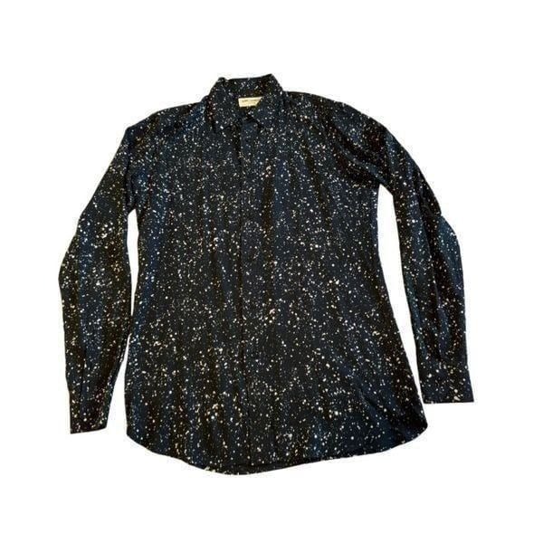 Saint Laurent Paris YSL MENS paint splatter button down viscose shirt - EUC