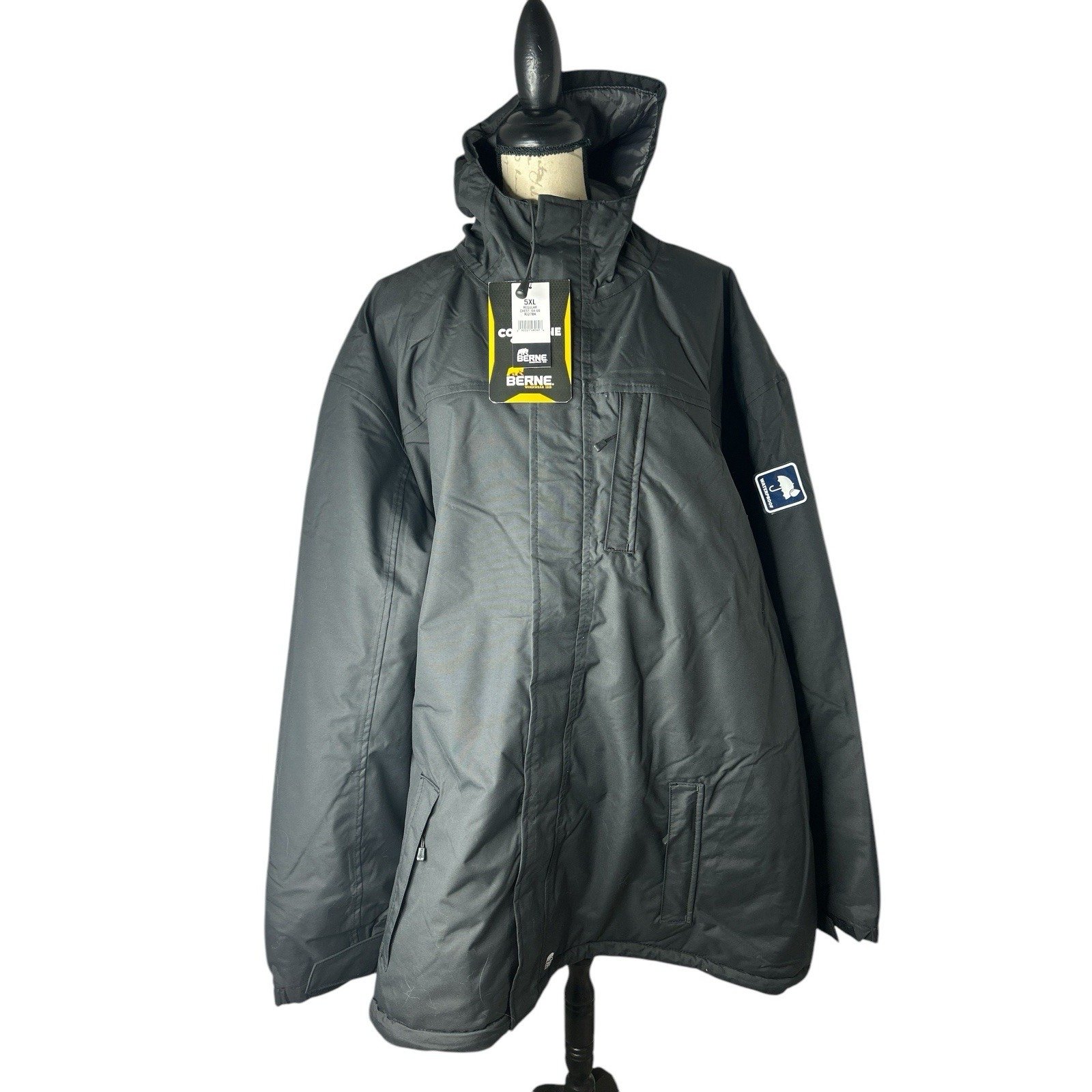 Berne Mens Coastline Hooded Rain Black Polyester Softshell Jacket 5X NWT