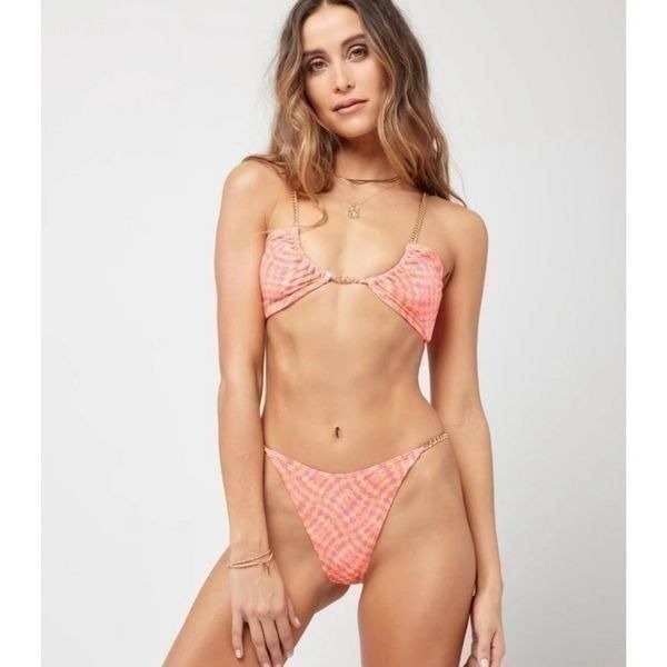 L*Space XS top and M bottom Sammie checkered gold chain bikini
