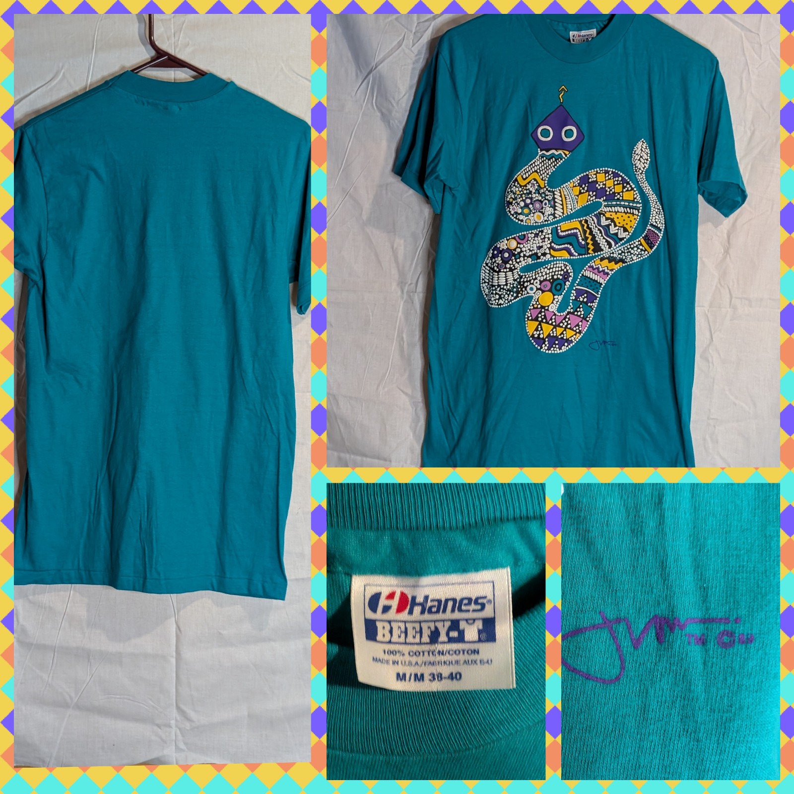 VINTAGE 80'S RATTLE SNAKE PUFFY ART T-SHIRT SINGLE STITCH MADE IN THE USA 1989