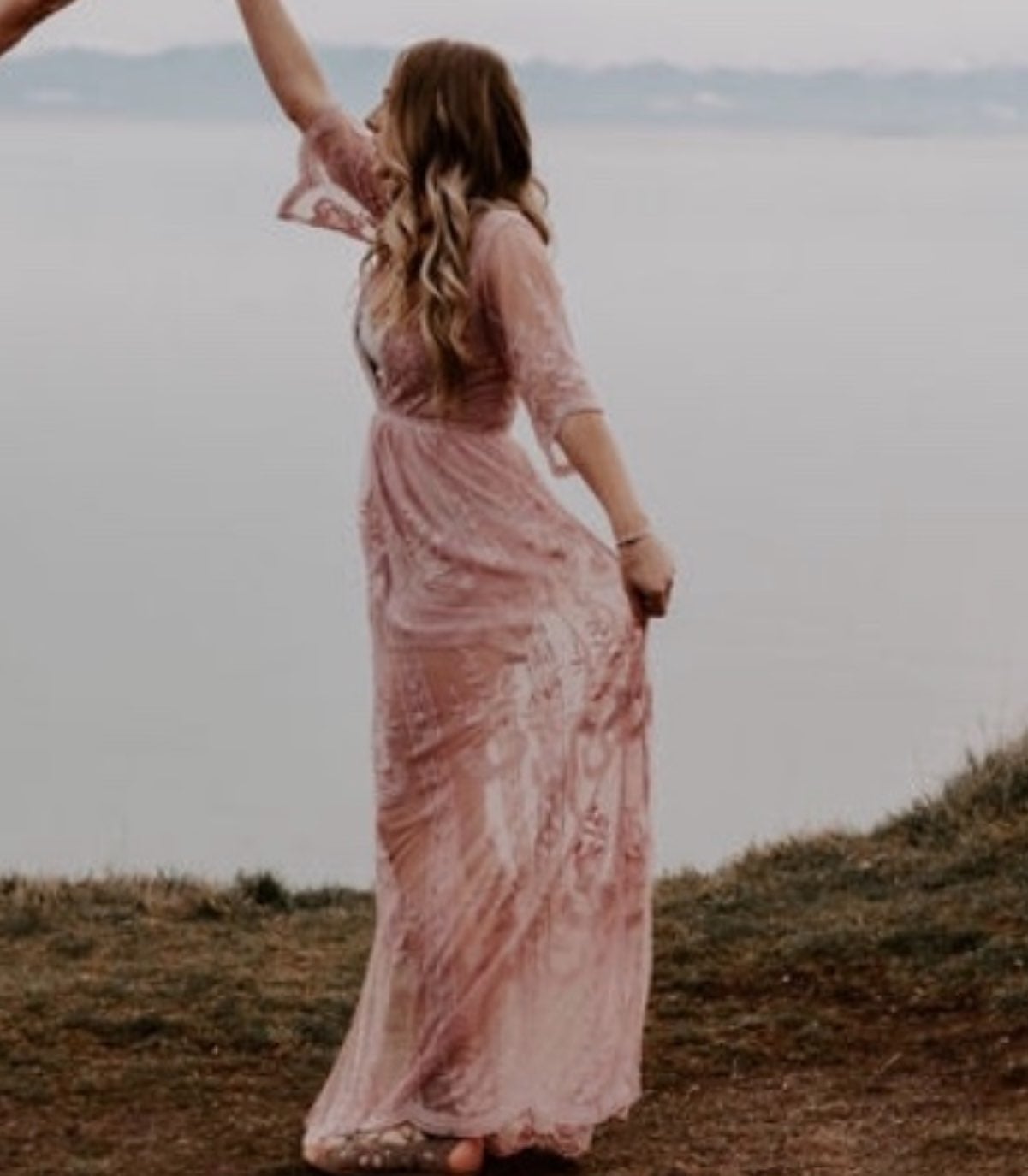 Ashy pink boho lace romper dress