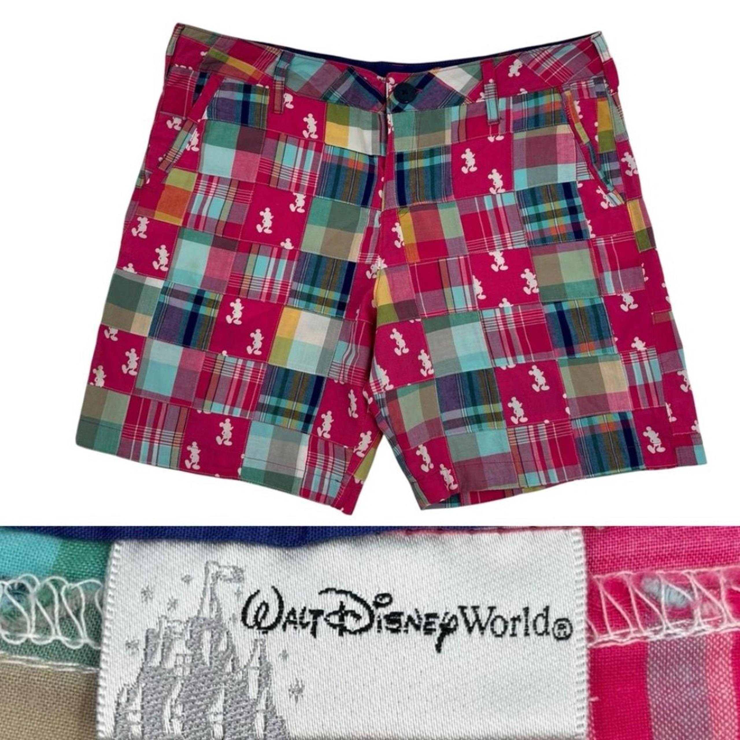 Disney Mickey Mouse Patchwork Madras Bermuda Shorts Size L
