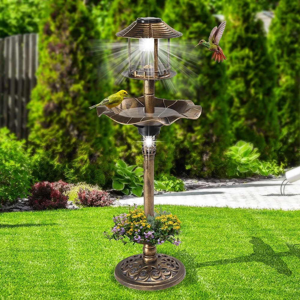 Solar Outdoor Bird Bath Pedestal Fountain Garden Decoration for Patio Backyard