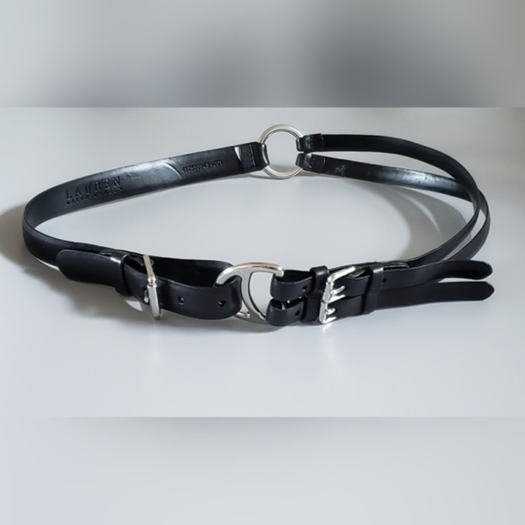Lauren Ralph Lauren Women's Black Leather Tri-Strap Belt Size Medium