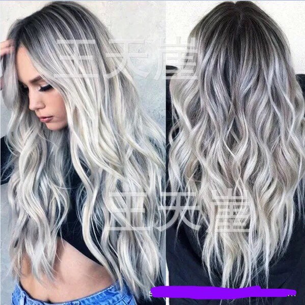 Human Hair Blend sliver grey ombre Wig