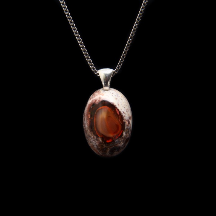 Gorgeous 1.18 Mexican Fire Opal Silver Necklace - Mexico