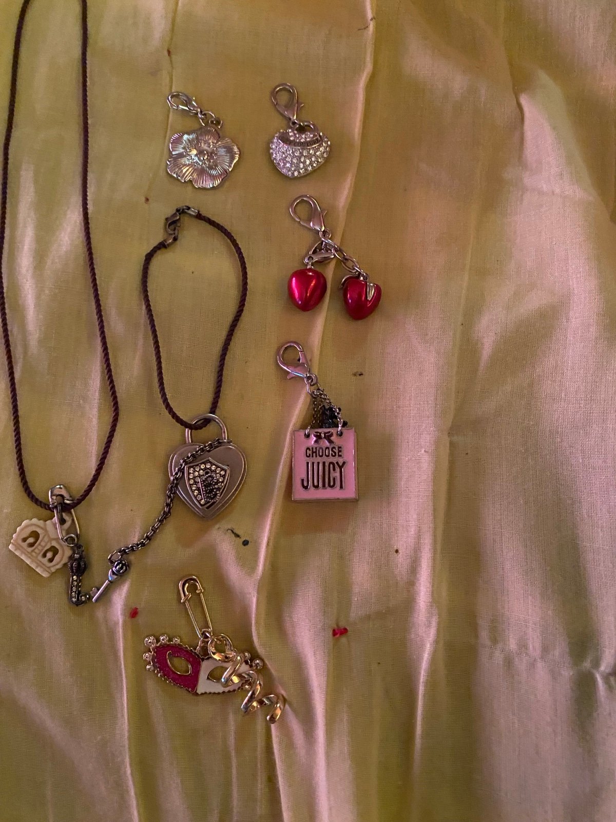 Juicy Couture lot of charms  fanny pack book for writing info in & EA hard tote