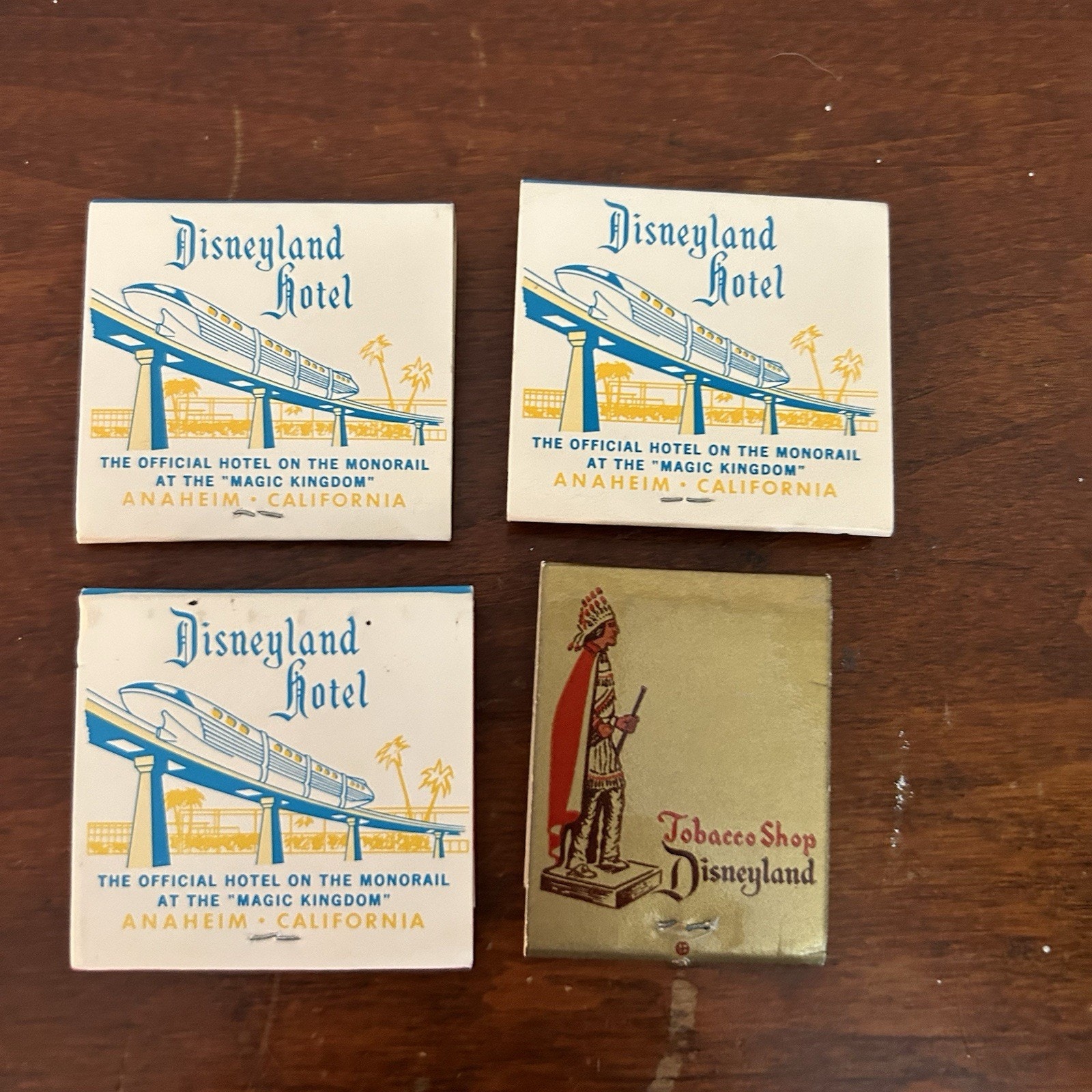 Rare Full Front Strike 1960s Disneyland Matchbooks Hotel Monorail & Tobacco Shop