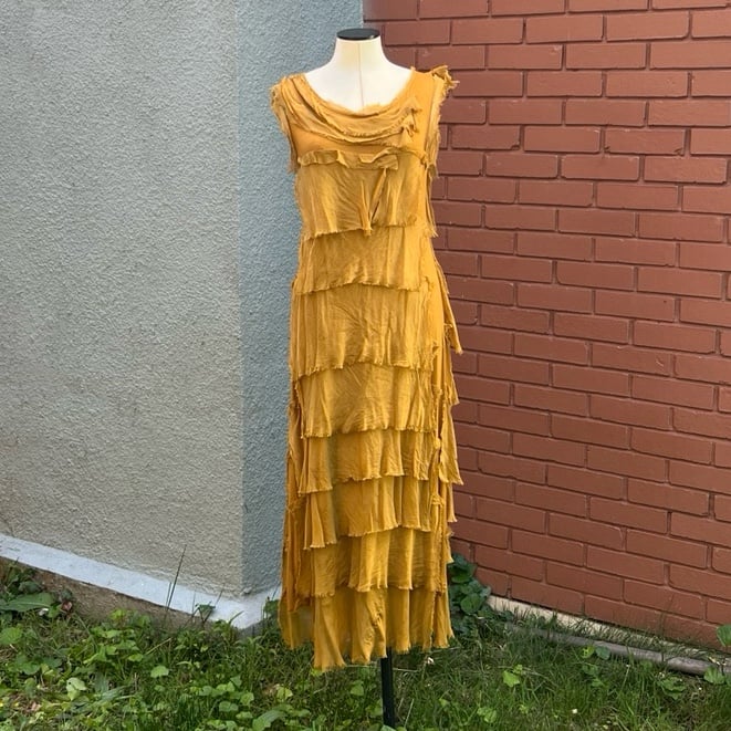 Scandal Italian Silk Lagenlook Shredded Layer Slim Sheath Dress Women’s Size 6