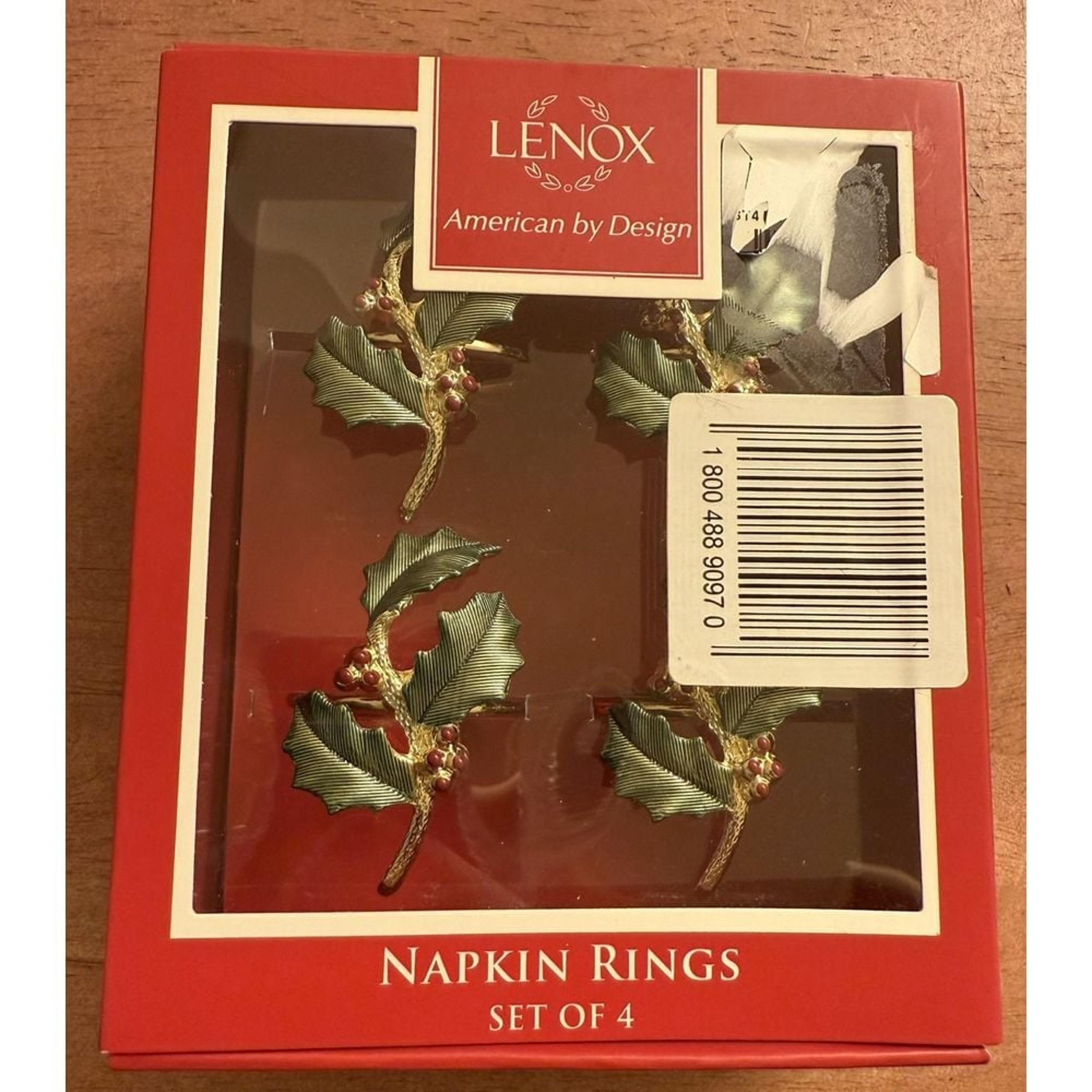 Lenox Christmas Holly Berry Metal Napkin Rings #7156 Set of 4 New Sealed