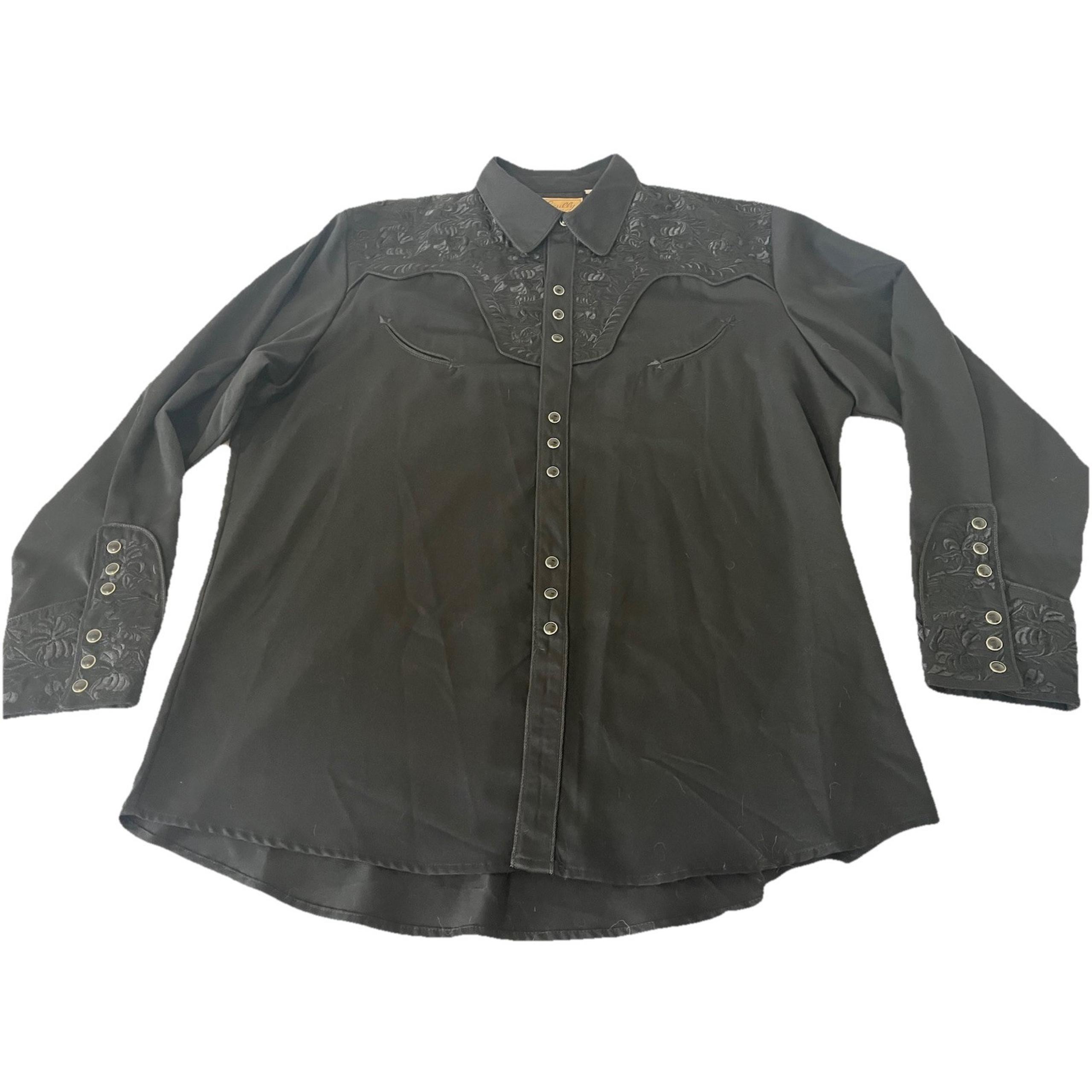 Scully Long Sleeve Snap Pearl Black Embroidered Sz XXL 2XL Western Cowboy Button