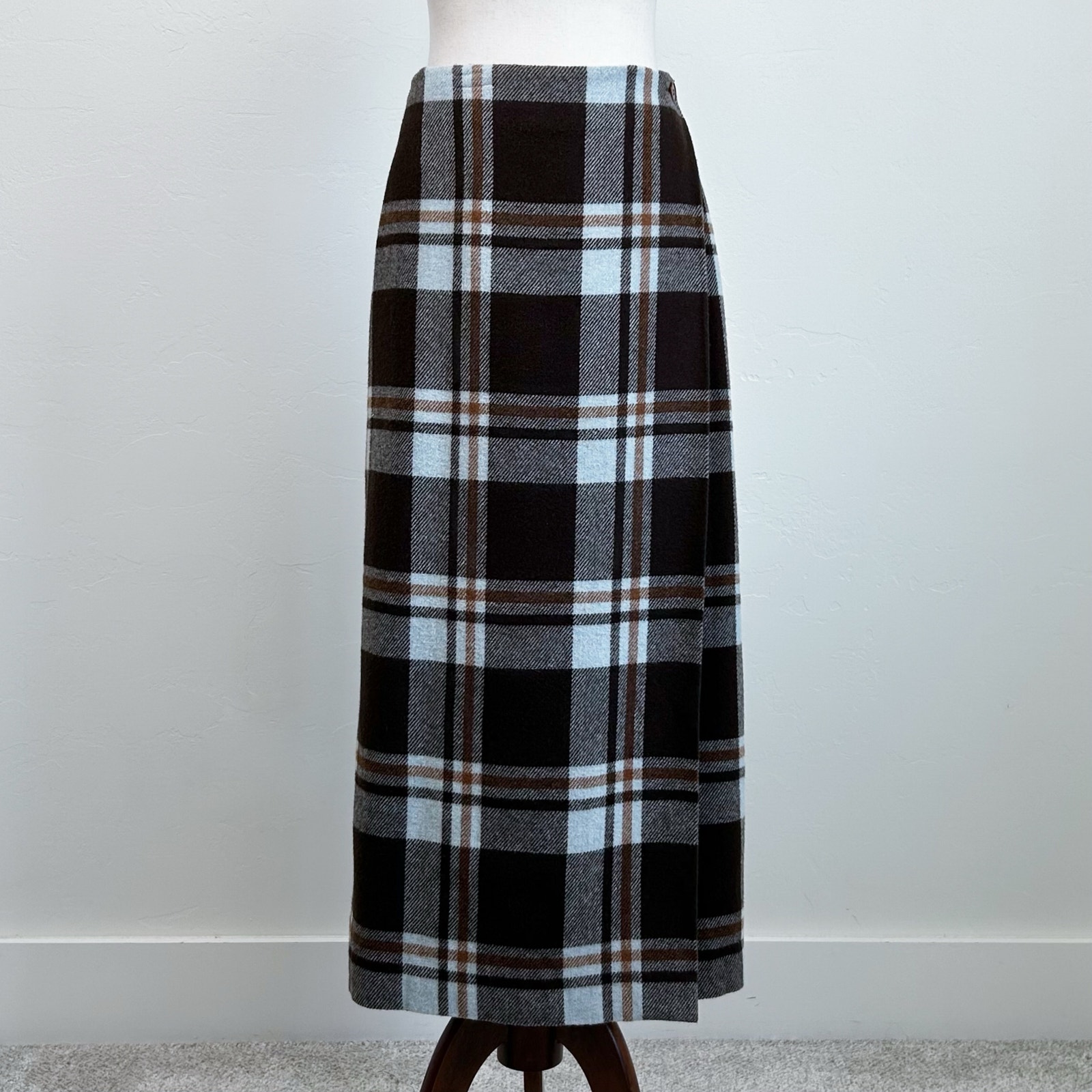 Cambridge Country Vintage Wool Blend Plaid Wrap Midi Skirt