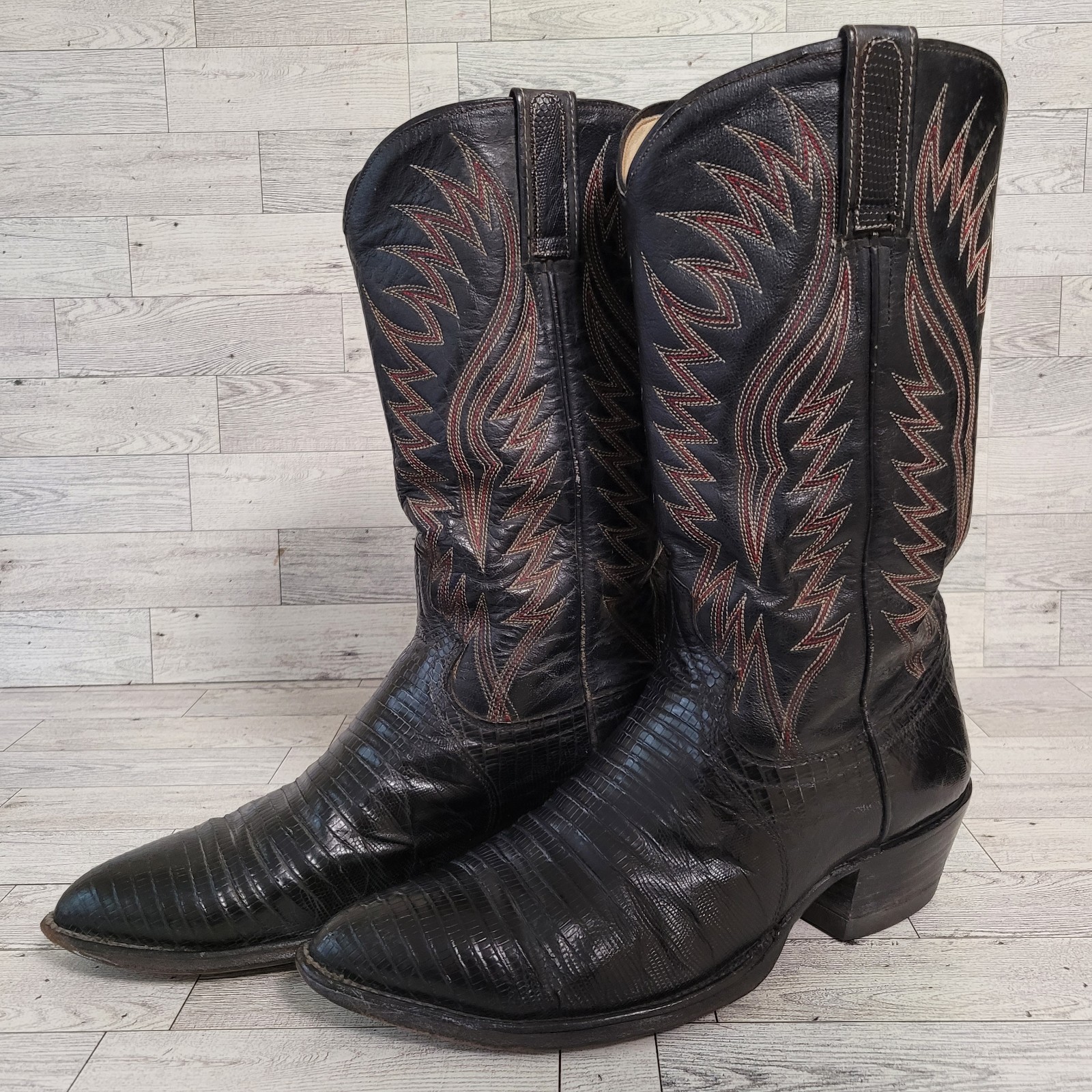 Men's Vintage Dan Post Western Black Teju Lizard Leather Cowboy Boots Size 10 D